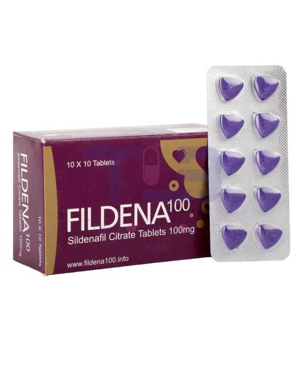 Fildena 100 (Front & 10 tablets)- ED pill for men- contains Sildenafil Citrate