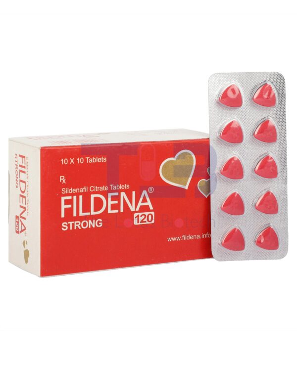 Fildena-120 (Front and Blister Pack of 10 tablets)- ED Pill for men- contains Sildenafil Citrate