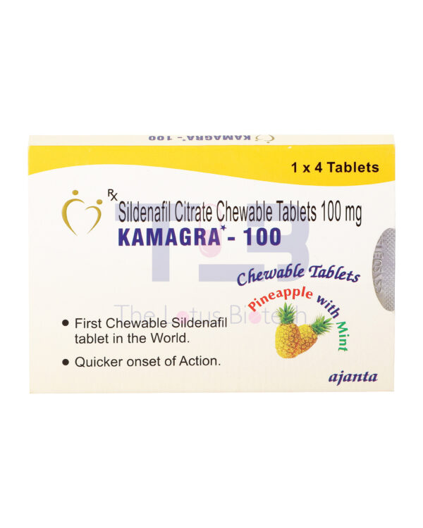 Kamagra 100mg Chewable Sildenafil Tablets- Pineapple Flavour